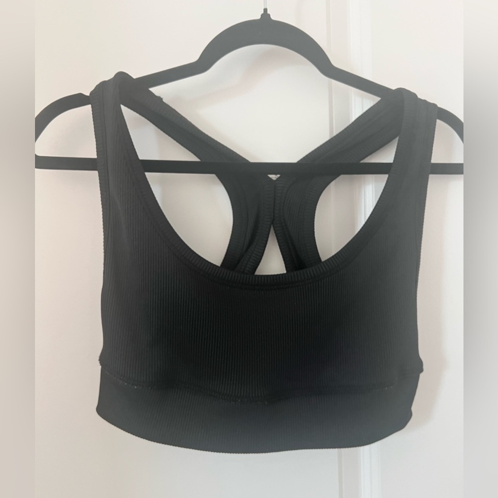 Zara Raceback Black Ribbed Cropped Top Size Large - Picture 1 of 12